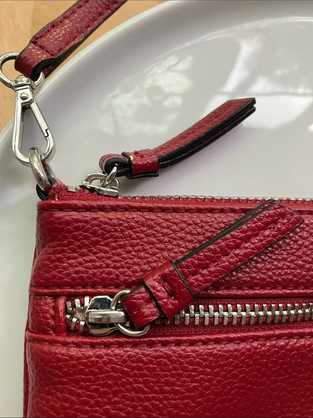Dana Buchman Red Faux Leather Wristlet Clutch Silver Hardware New Without Tag
